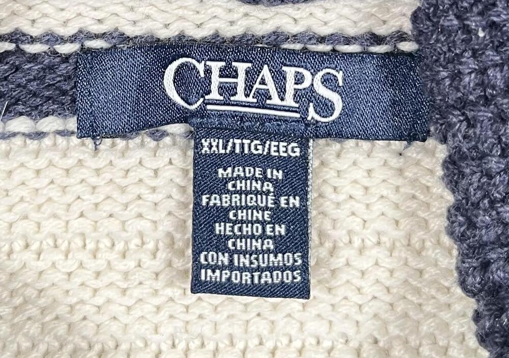 Chaps Sweater Womens XL White Navy Stripe Turtleneck Cable Knit Pullover - Picture 3 of 5